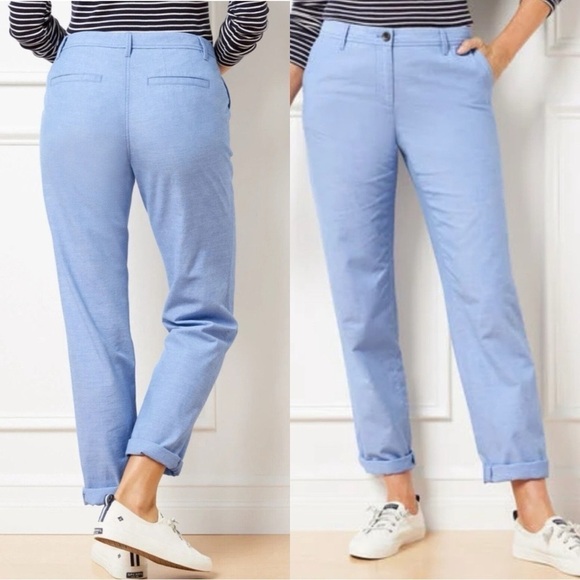 TALBOTS Relaxed Chino Ankle Cotton Summer Pants Light Blue Sz 8 - Picture 1 of 6